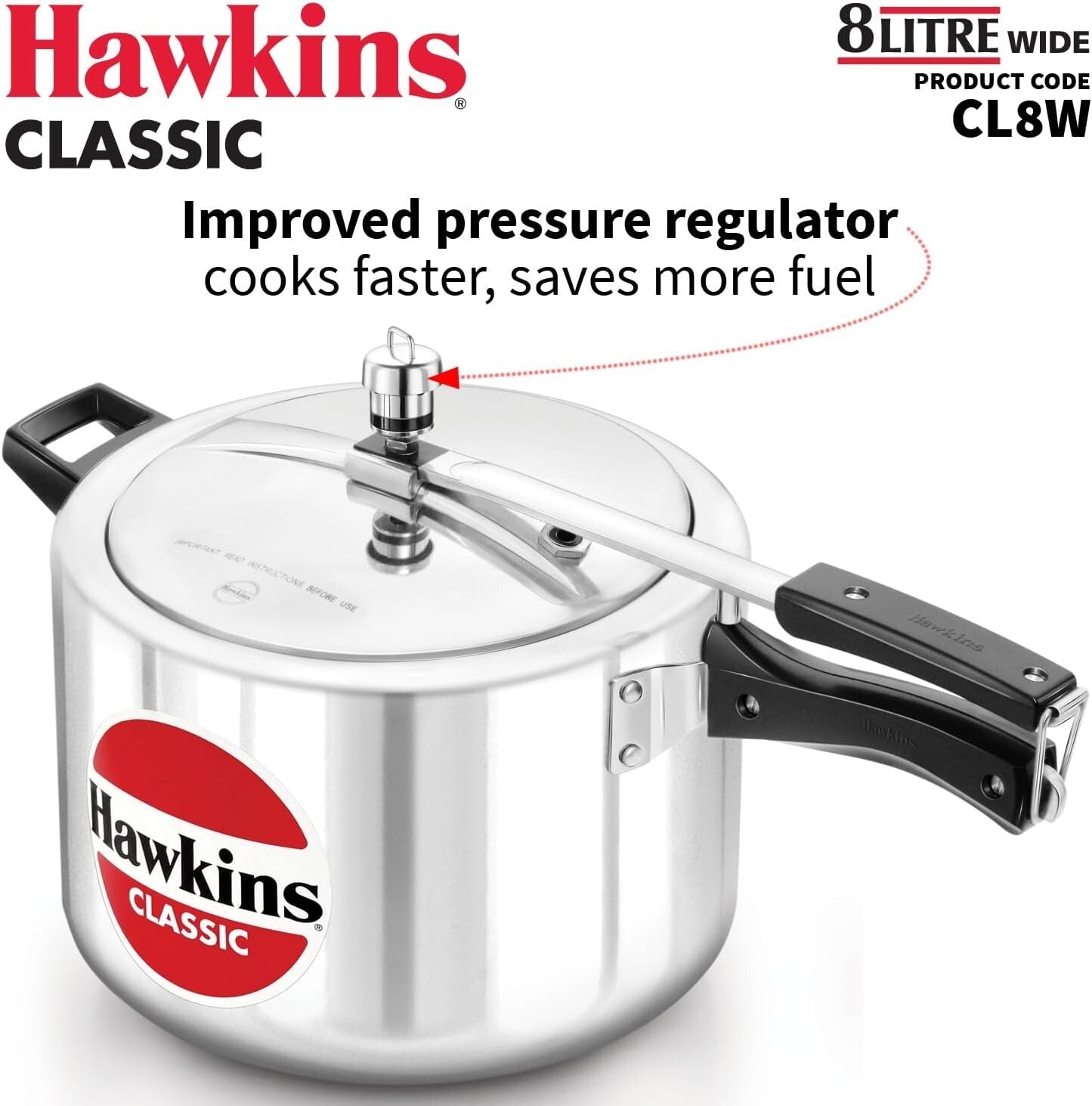 Hawkins Classic Pressure Cooker Jumbo, 8 Litre Capacity  Free Shipping